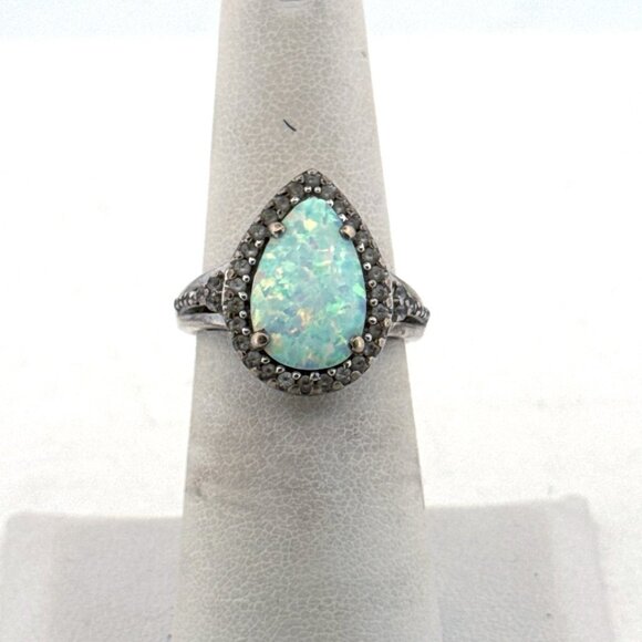 Estate Sterling Silver 925 Pear Opal Halo Ring w/ CZ Accents, Size 6, 4.5g - Picture 1 of 8